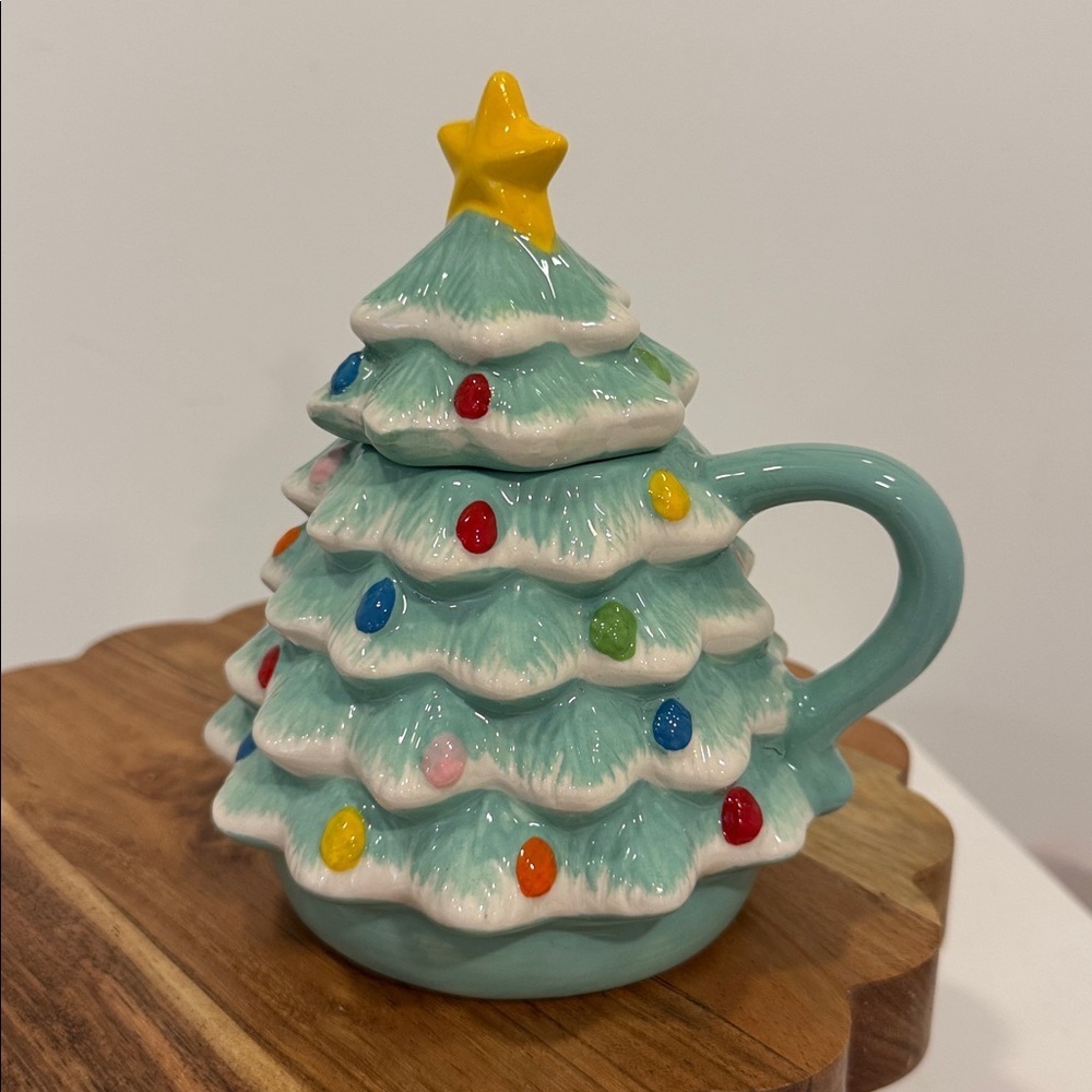 Mr. Christmas Nostalgic Coastal Blue Christmas Tree Mug with Lid